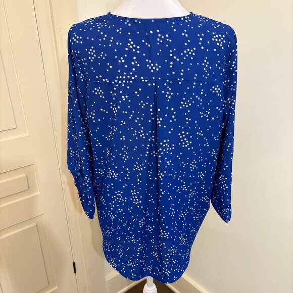 West Kei Royal Blue and White Dotted Blouse with Three-Quarter Sleeves, Medium - Picture 2 of 9